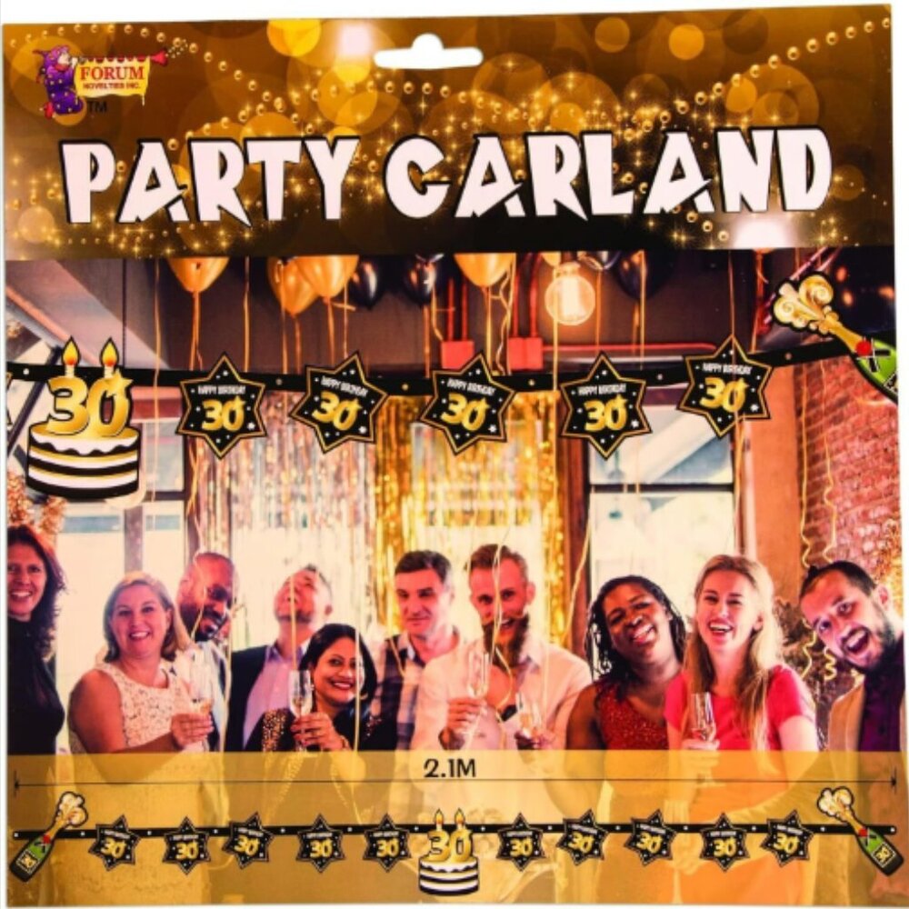 Forum Novelties Black & Gold 30th Birthday Banner Garland Party Supplies